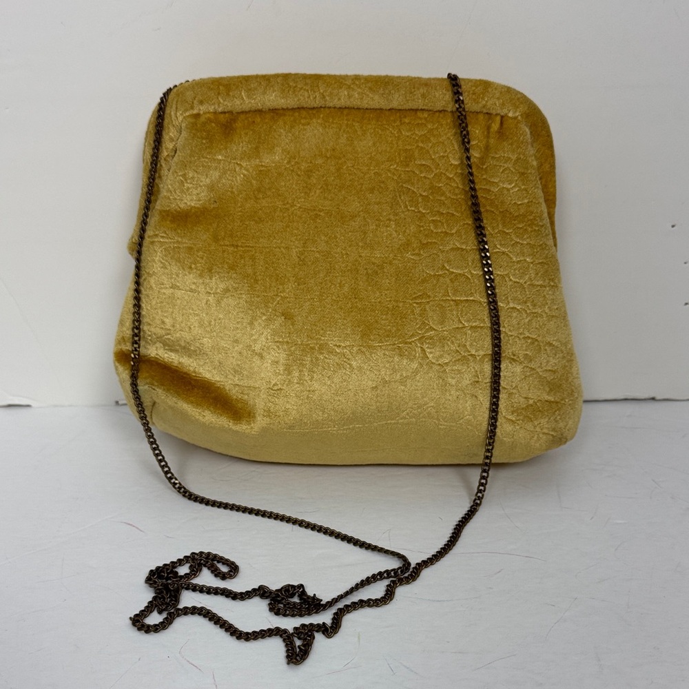 Anthropologie Velvet Yellow Gold Convertible Clutch Crossbody Bag Chain‎ Strap